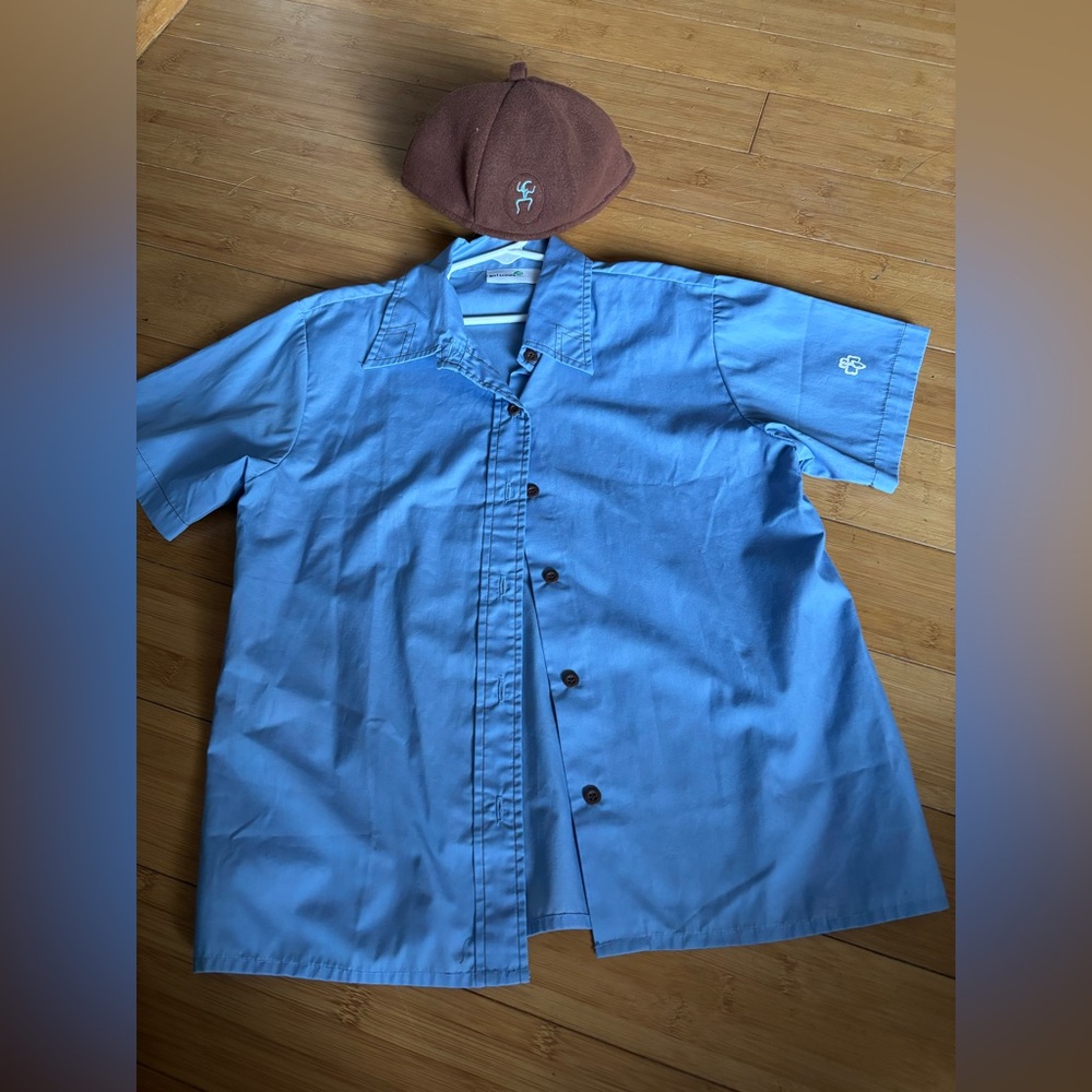 Girl Scouts Brownie button-up shirt and Brownie hat. Wicked fast shipping.